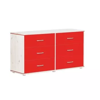 Flexa Classic Kommode mit 6 Schubladen in weiß/rot/rot