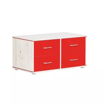 Flexa Classic Kommode mit 4 Schubladen in weiß/rot/rot