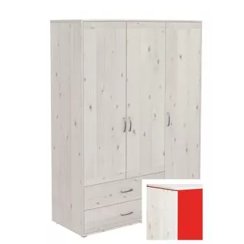 Flexa Classic Kleiderschrank 3 Türen, 2 Schubladen weiß/rot