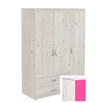 Flexa Classic Kleiderschrank 3 Türen, 2 Schubladen weiß/rosa