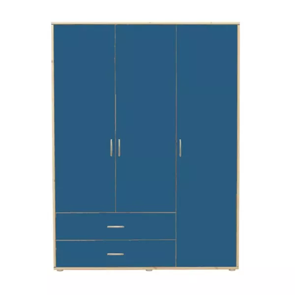 Schrank 3 Türen 2 Schübe Kiefer/Nordic Blue