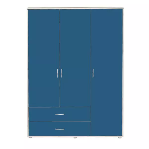 Kleiderschrank 3 Türen 2 Schübe Kieferweiß/Nordic Blue