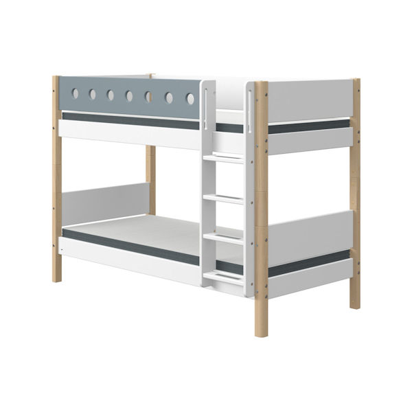 Flexa White Etagenbett 90x190 gerade Leiter in Weiß/Birke/Frosty Blue