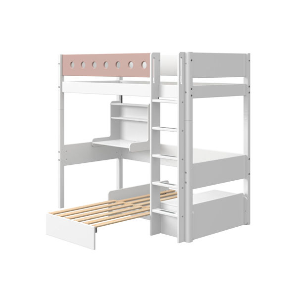 Flexa White Hochbett CASA 90x190 gerade Leiter in Weiß/Rosa