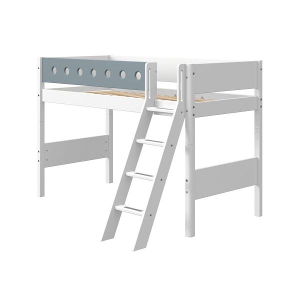 Flexa White Mittelhochbett 90x190 Schrägleiter in Weiß/Blau