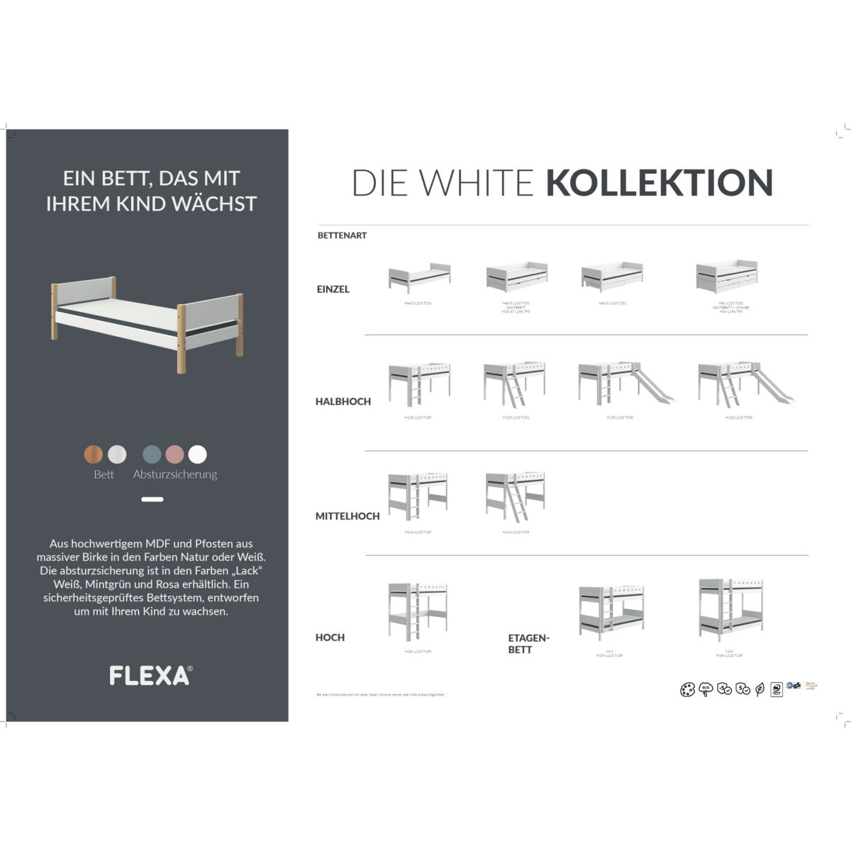 Flexa White Einzelbett 90x190 Sicherung weiß Pfosten weiß - 559 €