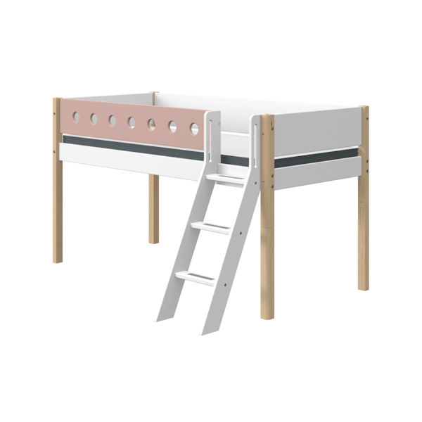 Flexa White Spielbett 90x200 Schrägleiter in Weiß/Birke/Rosa Flexa White Spielbett 90x200 Schrägleiter in Weiß/Birke/Rosa