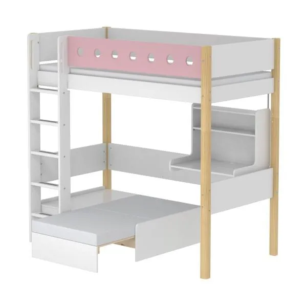 Flexa White Hochbett CASA 90x200 gerade L. weiß/birke/rosa Flexa White Hochbett CASA 90x200 gerade L. weiß/birke/rosa