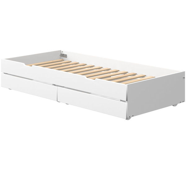 White Ausziehbett 90x200 mit 2 Schübe weiß/birke White Ausziehbett 90x200 mit 2 Schübe weiß/birke