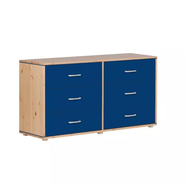 Flexa Classic Kommode mit 6 Schubladen in natur/blau/blau