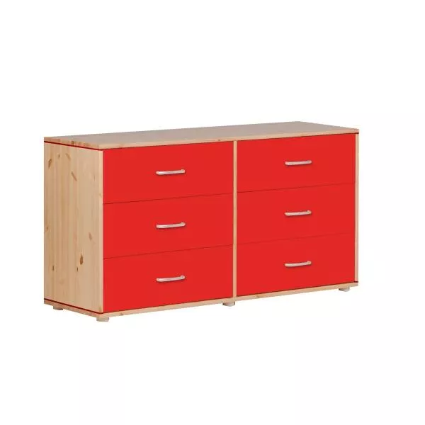 Flexa Classic Kommode mit 6 Schubladen in natur/rot/rot