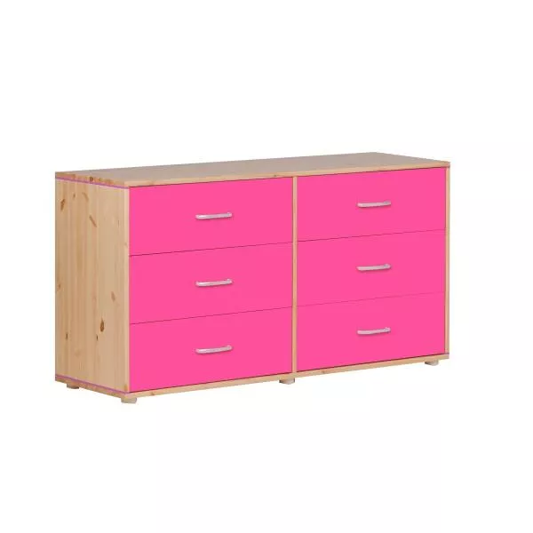 Flexa Classic Kommode mit 6 Schubladen in natur/rosa/rosa