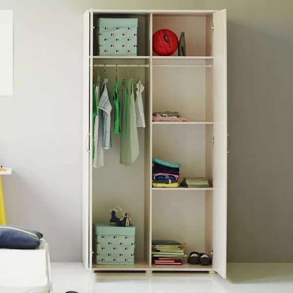 Kleiderschrank 2 Türen Kieferweiß/Nordic Blue Kleiderschrank 2 Türen Kieferweiß/Nordic Blue