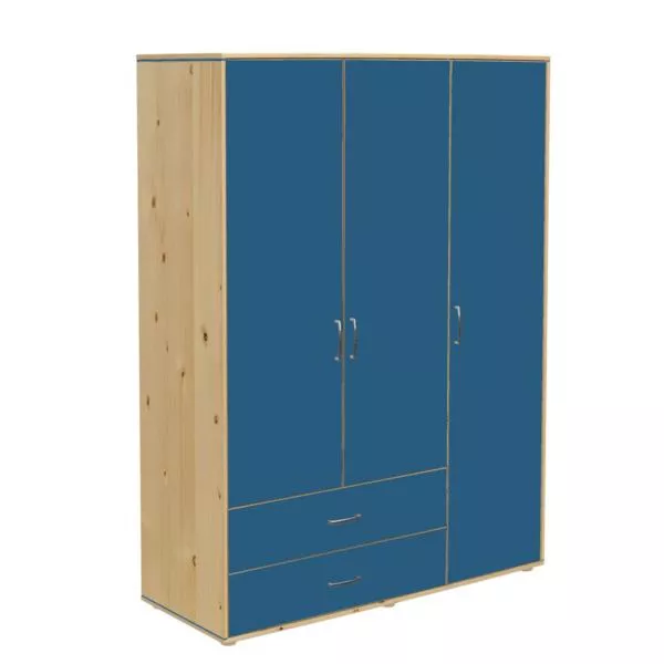 Schrank 3 Türen 2 Schübe Kiefer/Nordic Blue Schrank 3 Türen 2 Schübe Kiefer/Nordic Blue
