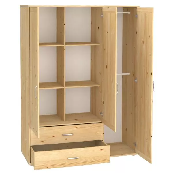 Flexa Classic Schrank 3 Türen, 2 Schubladen natur/blau