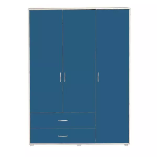 Kleiderschrank 3 Türen 2 Schübe Kieferweiß/Nordic Blue Kleiderschrank 3 Türen 2 Schübe Kieferweiß/Nordic Blue