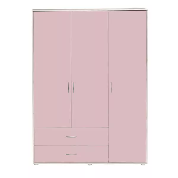 Kleiderschrank 3 Türen 2 Schübe Kieferweiß/Rosa Kleiderschrank 3 Türen 2 Schübe Kieferweiß/Rosa
