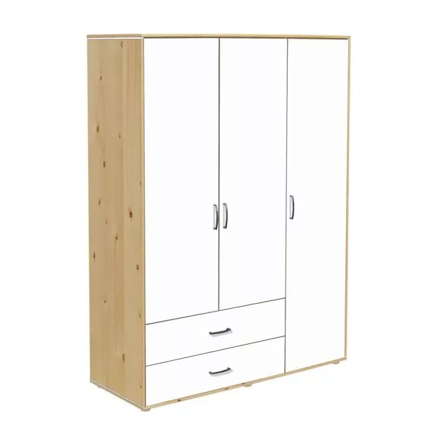 Kleiderschrank 3 Türen 2 Schübe Kiefer/Lack weiß Kleiderschrank 3 Türen 2 Schübe Kiefer/Lack weiß