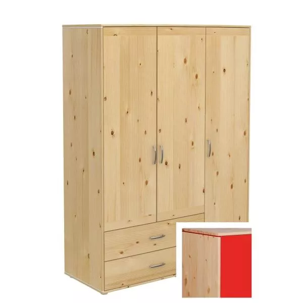 Flexa Classic Kleiderschrank 3 Türen, 2 Schubladen natur/rot