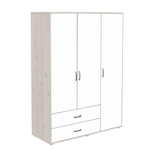 Kleiderschrank 3 Türen 2 Schübe Kieferweiß/Lack weiß/Weiß Kleiderschrank 3 Türen 2 Schübe Kieferweiß/Lack weiß/Weiß