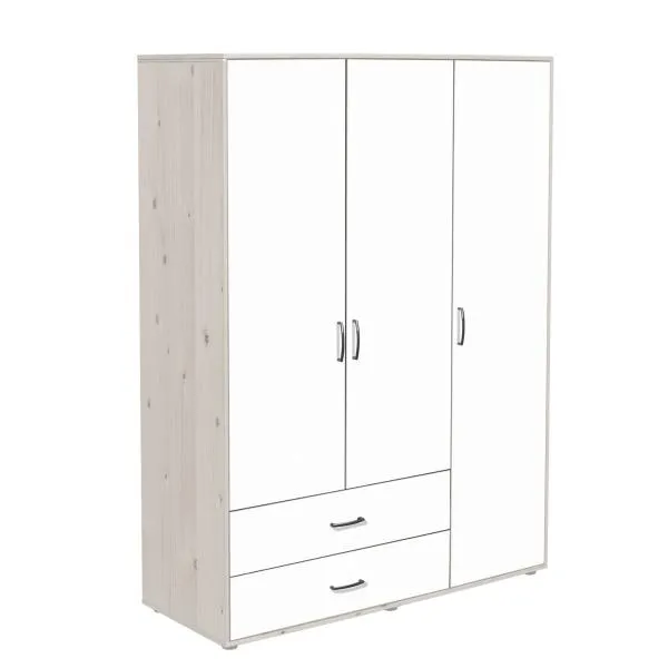 Kleiderschrank 3 Türen 2 Schübe Kieferweiß/Lack weiß/Weiß Kleiderschrank 3 Türen 2 Schübe Kieferweiß/Lack weiß/Weiß