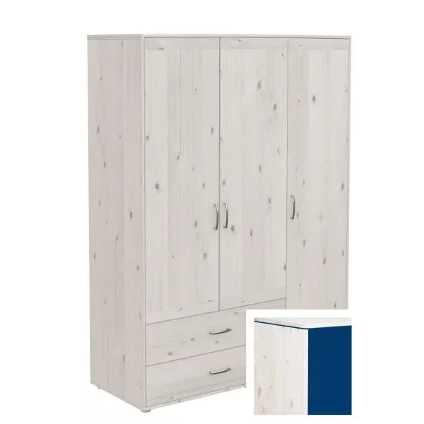 Flexa Classic Kleiderschrank 3 Türen, 2 Schubladen weiß/blau