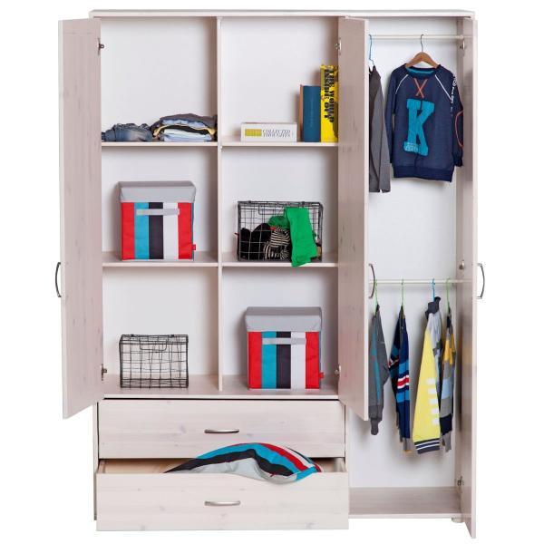 Kleiderschrank 3 Türen 2 Schübe Kieferweiß/Lack weiß/Weiß Kleiderschrank 3 Türen 2 Schübe Kieferweiß/Lack weiß/Weiß