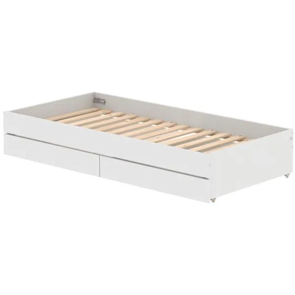 White Ausziehbett 90x200 mit 2 Schübe weiß/birke White Ausziehbett 90x200 mit 2 Schübe weiß/birke