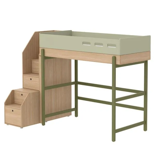 Flexa Popsicle Hochbett mit Treppe in 90x200 Kiwi Flexa Popsicle Hochbett mit Treppe in 90x200 Kiwi