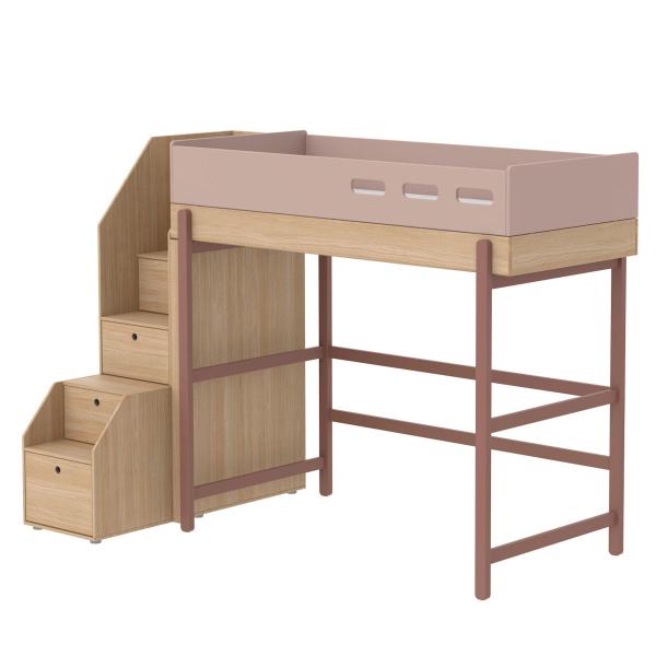 Flexa Popsicle Hochbett mit Treppe in 90x200 Cherry Flexa Popsicle Hochbett mit Treppe in 90x200 Cherry