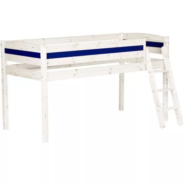 Flexa Basic Trendy Spielbett mit schräger Leiter in weiß, mit Füllungen in blau