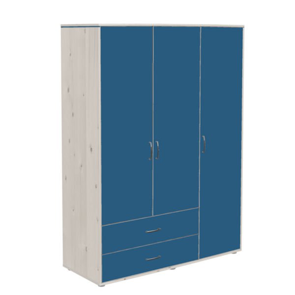 Kleiderschrank 3 Türen 2 Schübe Kieferweiß/Nordic Blue Kleiderschrank 3 Türen 2 Schübe Kieferweiß/Nordic Blue