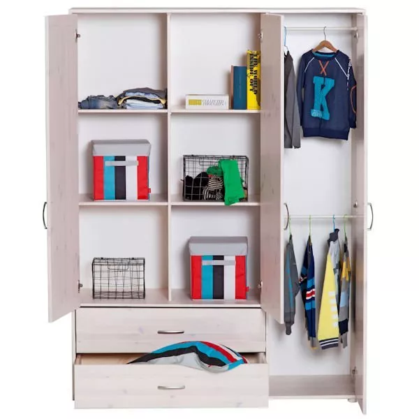 Kleiderschrank 3 Türen 2 Schübe Kieferweiß/Urban Grey