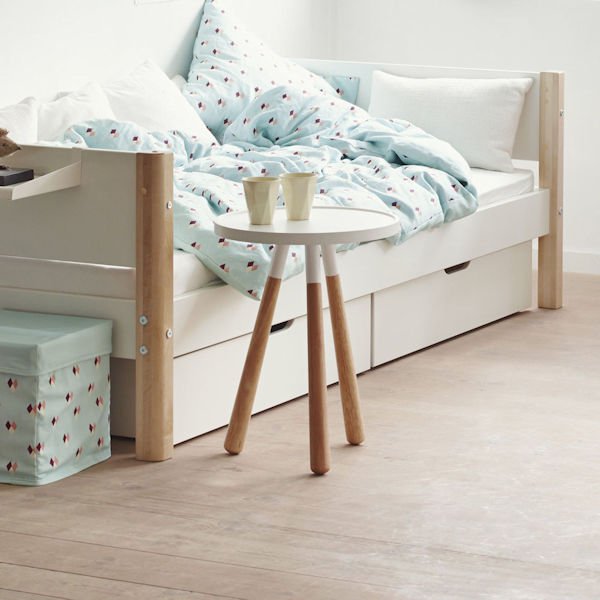 White Einzelbett 90x200 mit 2 Schübe weiß/birke