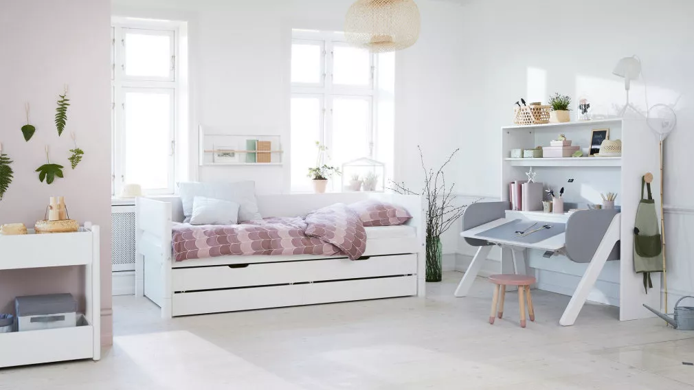 Flexa White Einzelbett Gästebett Schreibtisch Regalwand